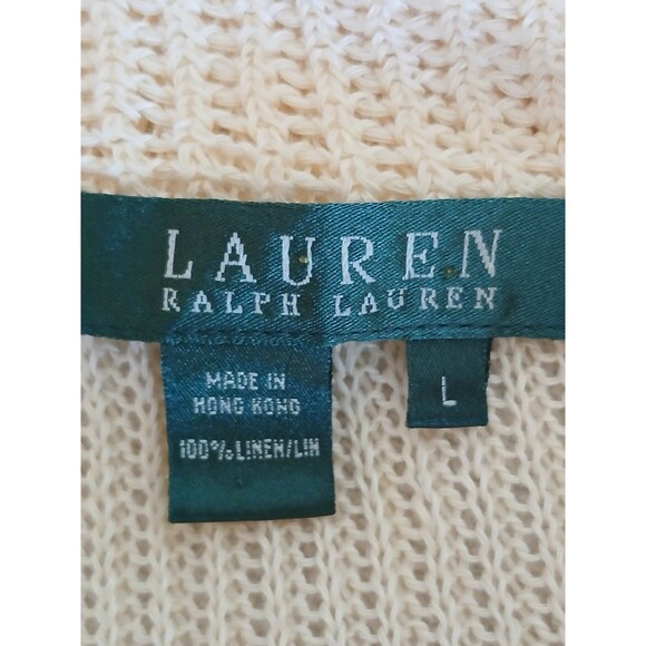 RALPH LAUREN Womens Cardigan Sweater L 100% Linen Creme Button Down  Bohemian - Picture 16 of 16